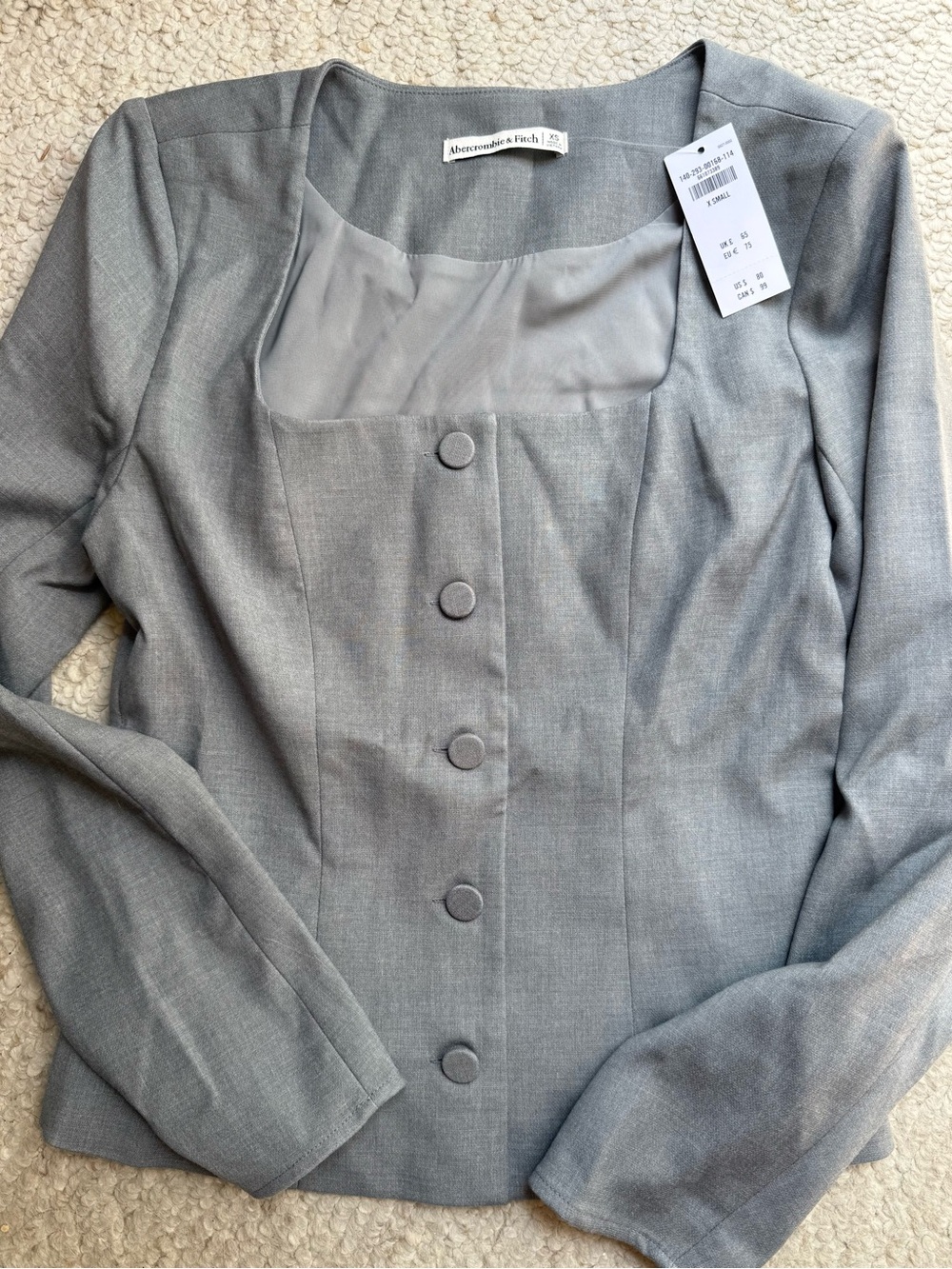 Abercrombie & Fitch Women's Light Gray Buttoned Tailored Blazer
